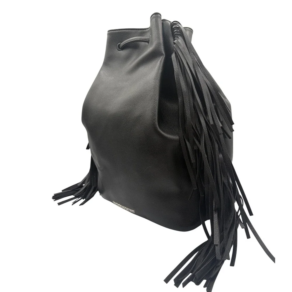 Victoria's Secret Bucket Bag Womens Large Black Excellent Fringe Drawstring‎